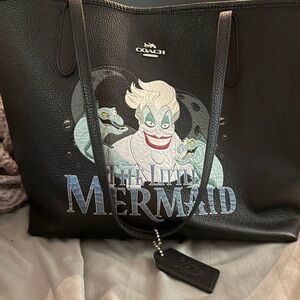 Coach Black Leather Tote with Graphic Design